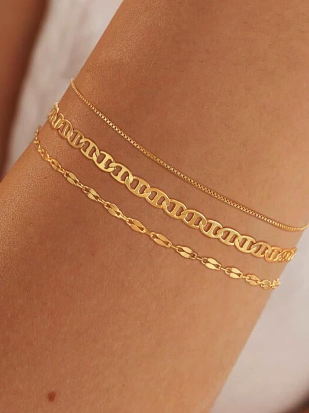 3Pcs 14K Gold Filled Bracelet Set - Elegant Chain Trio